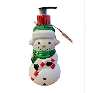 Snowman Soap Dispenser with Green Scarf and Red Hat